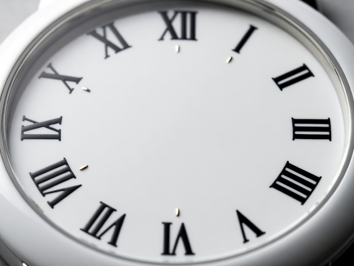 Pristine white enamel watch dial with Roman numerals